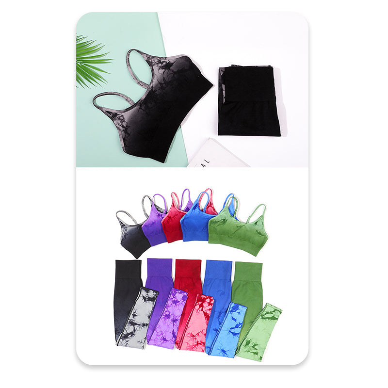 Buddha Stones 2 pezzi semplice tie-dye stampa crop canotta pantaloni a vita alta sport palestra abiti da yoga da donna