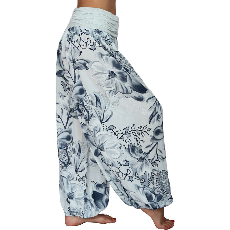 Pantaloni harem larghi con motivo a foglie di fiore Buddha Stones, pantaloni da yoga da donna - image 20