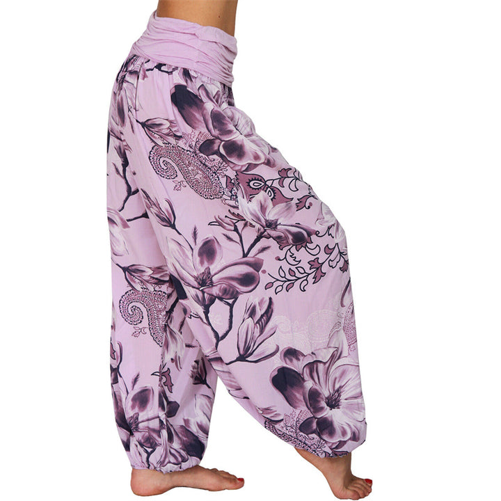 Pantaloni harem larghi con motivo a foglie di fiore Buddha Stones, pantaloni da yoga da donna - image 17