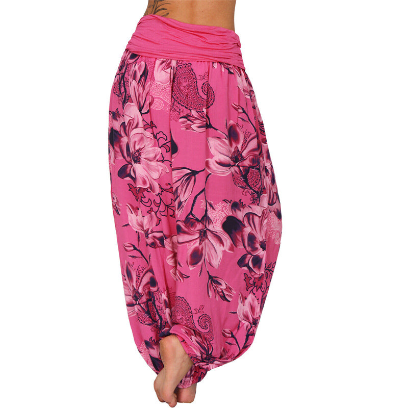 Pantaloni harem larghi con motivo a foglie di fiore Buddha Stones, pantaloni da yoga da donna - image 2