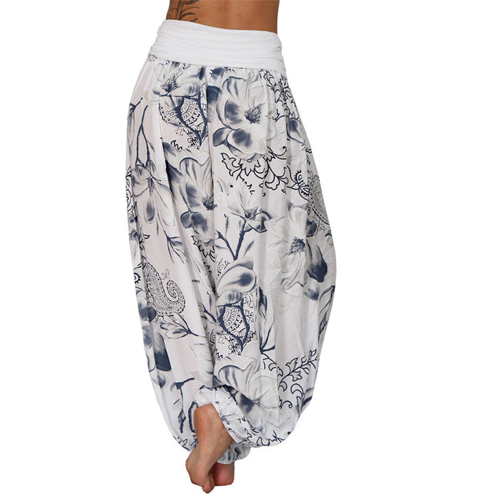 Pantaloni harem larghi con motivo a foglie di fiore Buddha Stones, pantaloni da yoga da donna - image 6