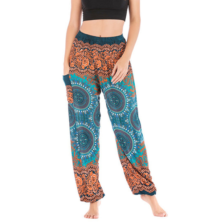 Pantaloni harem larghi Boho Buddha Stones Pantaloni yoga da donna - Arancione Blu - US2-8/10， UK/AU6-12/14，EU34-40/42 (F) - image 33