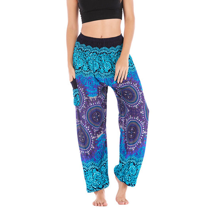Pantaloni harem larghi Boho Buddha Stones Pantaloni yoga da donna - Blu - US2-8/10， UK/AU6-12/14，EU34-40/42 (F) - image 13
