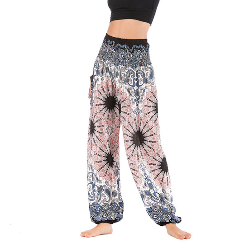 Pantaloni harem larghi con motivo geometrico mandala Buddha Stones, pantaloni da yoga da donna a vita alta - Beige - US2-8/10， UK/AU6-12/14，EU34-40/42 (F) - image 1