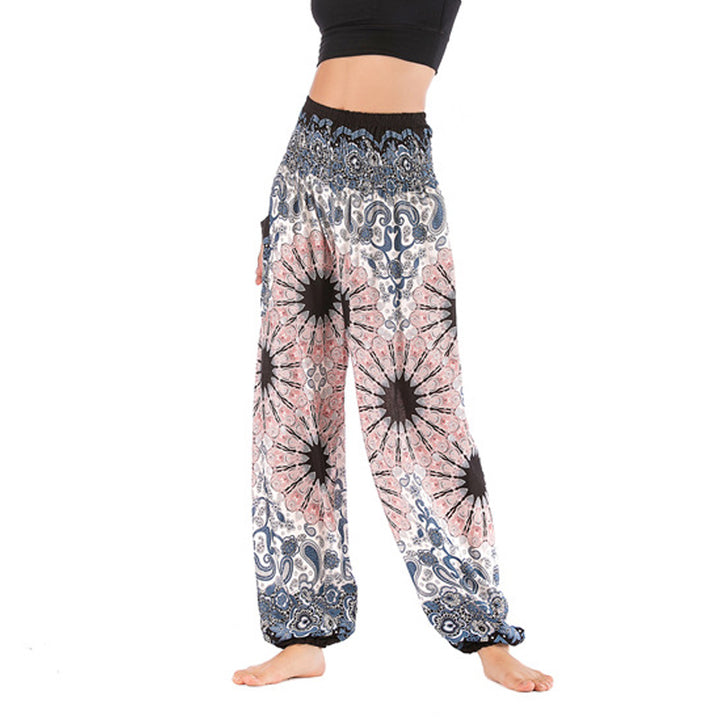 Pantaloni harem larghi con motivo geometrico mandala Buddha Stones, pantaloni da yoga da donna a vita alta - Beige - US2-8/10， UK/AU6-12/14，EU34-40/42 (F) - image 1