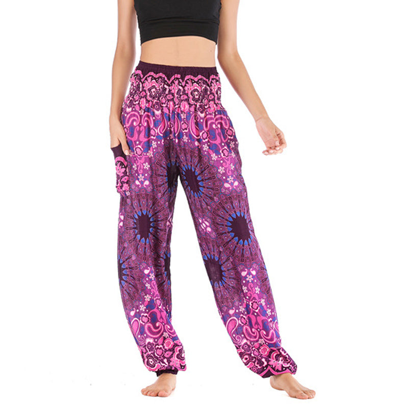 Pantaloni harem larghi con motivo geometrico mandala Buddha Stones, pantaloni da yoga da donna a vita alta - Viola - US2-8/10， UK/AU6-12/14，EU34-40/42 (F) - image 37