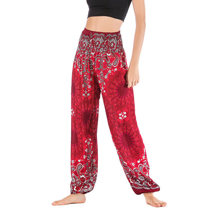 Pantaloni harem larghi con motivo geometrico mandala Buddha Stones, pantaloni da yoga da donna a vita alta - Rosso - US2-8/10， UK/AU6-12/14，EU34-40/42 (F) - image 19