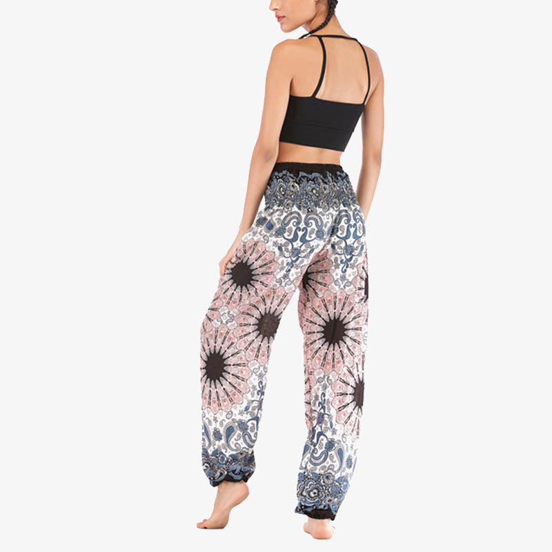 Pantaloni harem larghi con motivo geometrico mandala Buddha Stones, pantaloni da yoga da donna a vita alta - image 4