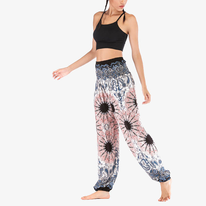 Pantaloni harem larghi con motivo geometrico mandala Buddha Stones, pantaloni da yoga da donna a vita alta - image 2