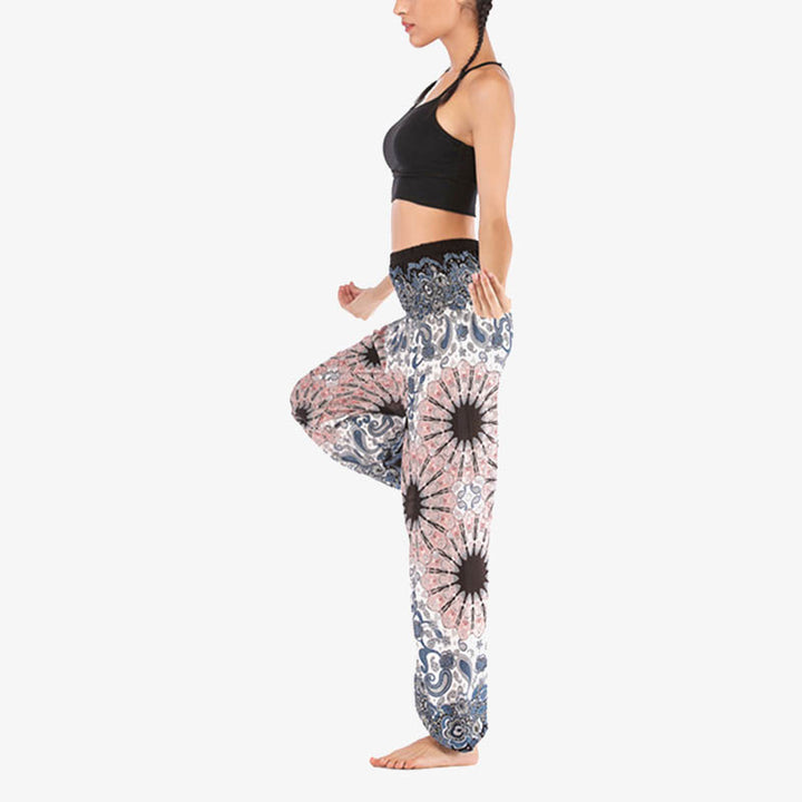 Pantaloni harem larghi con motivo geometrico mandala Buddha Stones, pantaloni da yoga da donna a vita alta - image 8