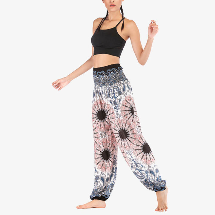 Pantaloni harem larghi con motivo geometrico mandala Buddha Stones, pantaloni da yoga da donna a vita alta - image 6