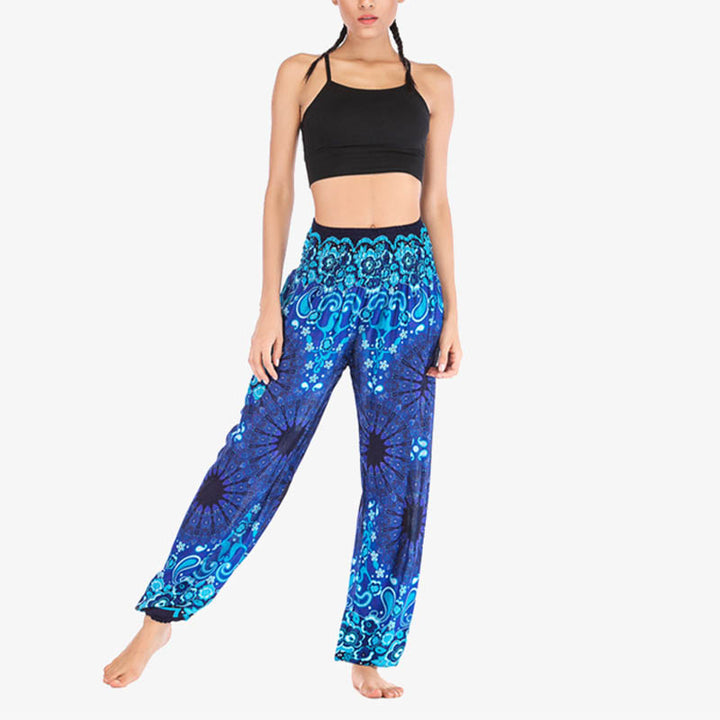 Pantaloni harem larghi con motivo geometrico mandala Buddha Stones, pantaloni da yoga da donna a vita alta - image 15