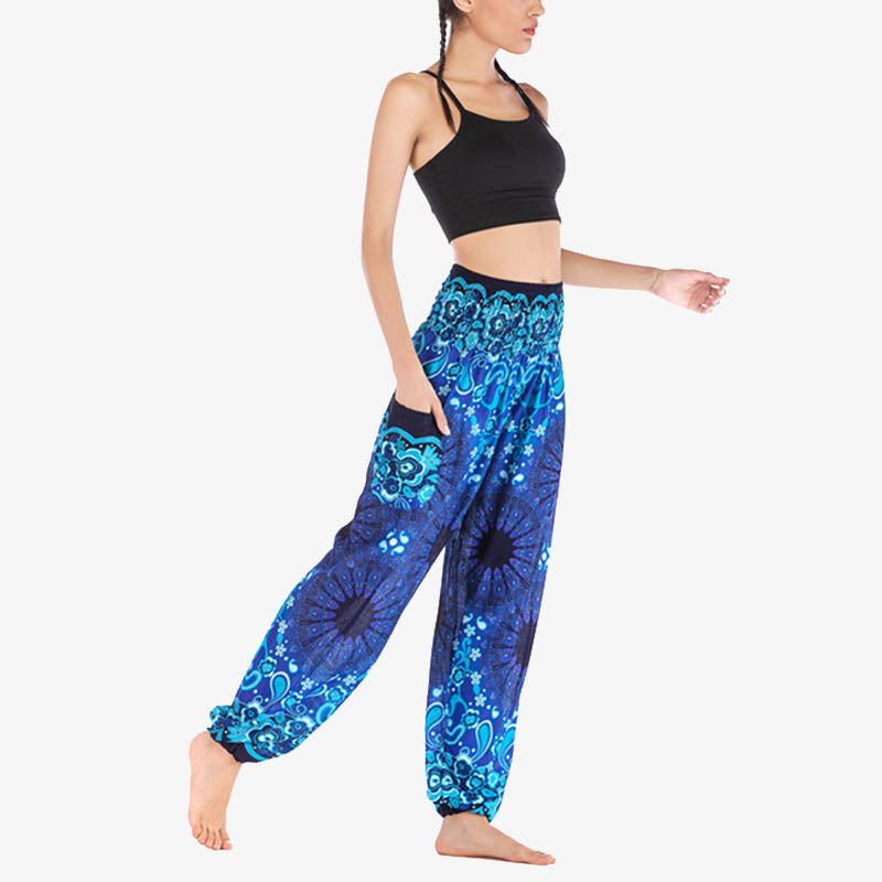 Pantaloni harem larghi con motivo geometrico mandala Buddha Stones, pantaloni da yoga da donna a vita alta - image 11