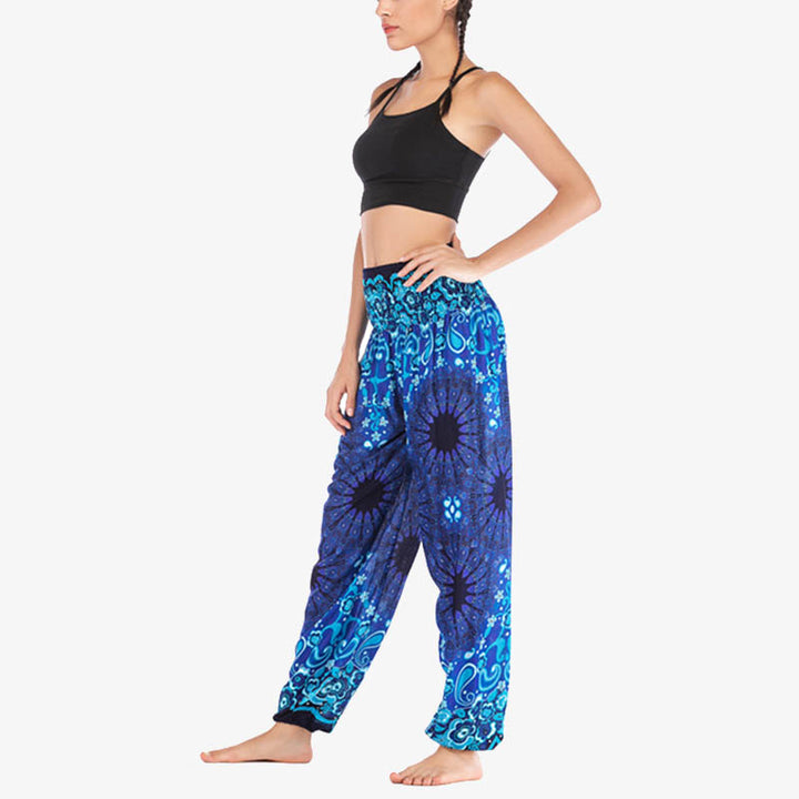 Pantaloni harem larghi con motivo geometrico mandala Buddha Stones, pantaloni da yoga da donna a vita alta - image 17