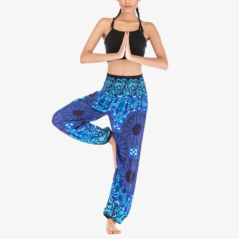 Pantaloni harem larghi con motivo geometrico mandala Buddha Stones, pantaloni da yoga da donna a vita alta - image 9