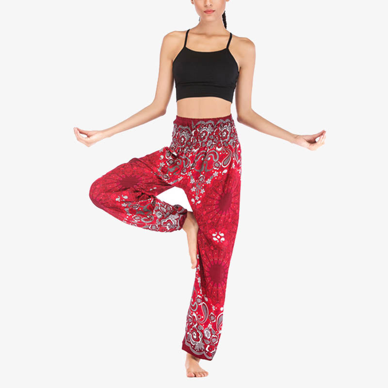 Pantaloni harem larghi con motivo geometrico mandala Buddha Stones, pantaloni da yoga da donna a vita alta - image 19