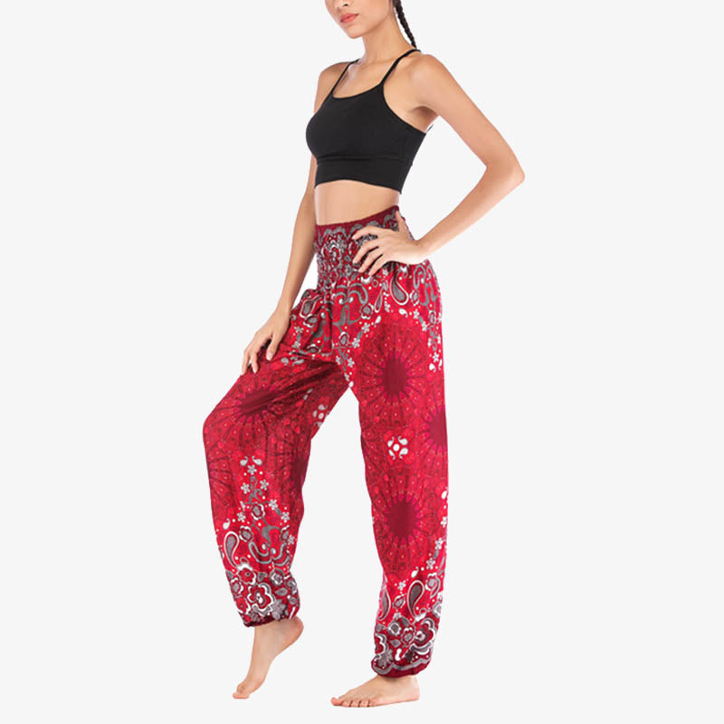 Pantaloni harem larghi con motivo geometrico mandala Buddha Stones, pantaloni da yoga da donna a vita alta - image 25