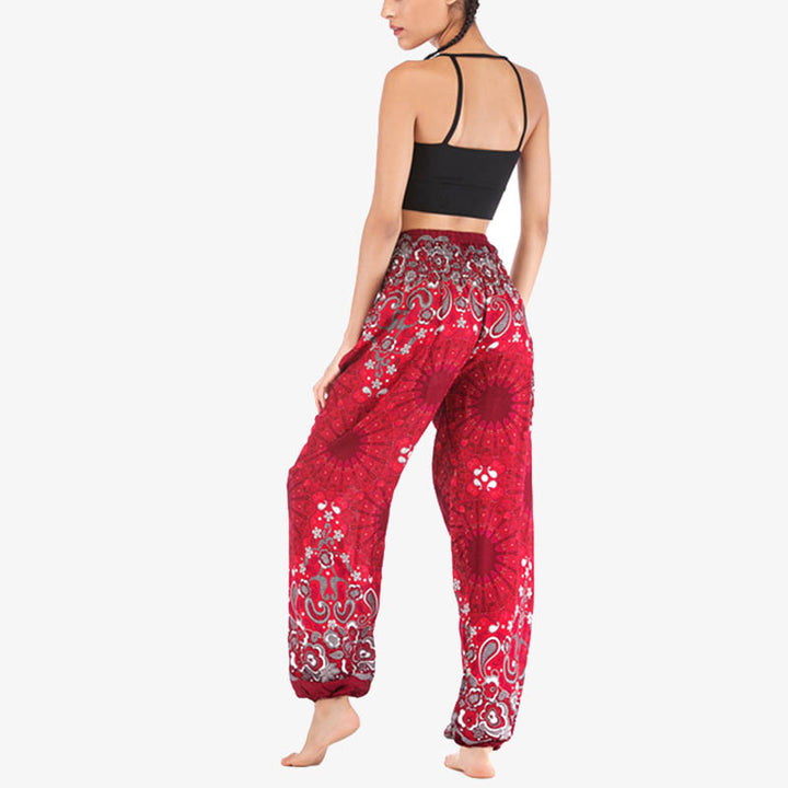 Pantaloni harem larghi con motivo geometrico mandala Buddha Stones, pantaloni da yoga da donna a vita alta - image 26