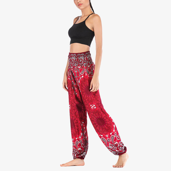 Pantaloni harem larghi con motivo geometrico mandala Buddha Stones, pantaloni da yoga da donna a vita alta - image 22