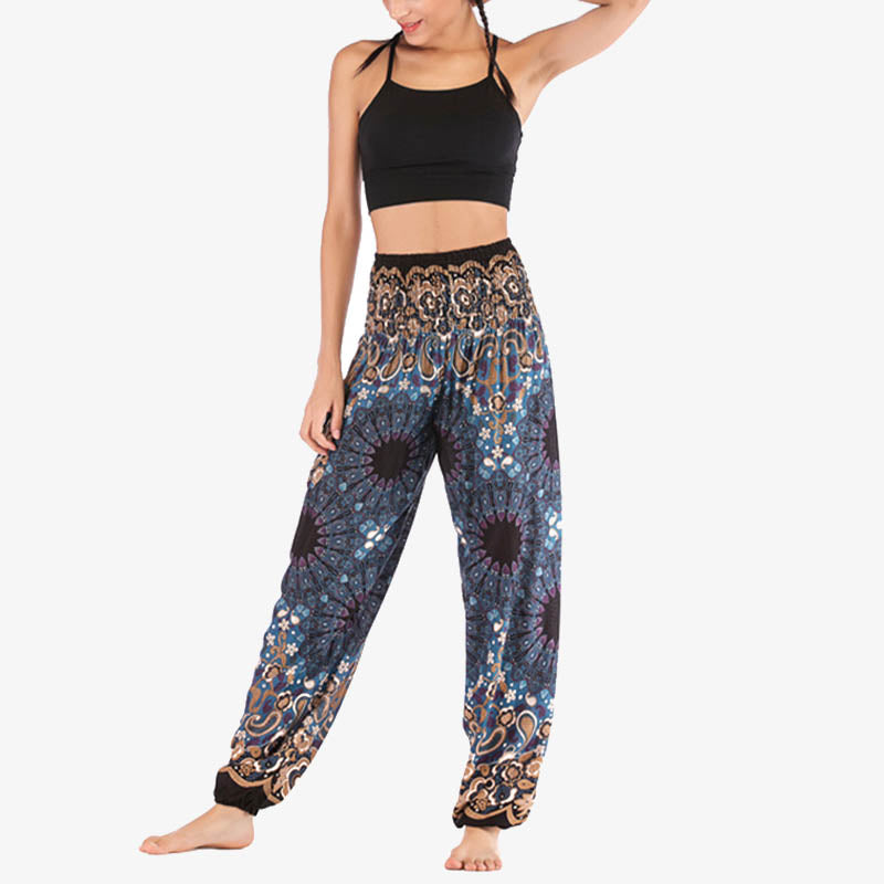 Pantaloni harem larghi con motivo geometrico mandala Buddha Stones, pantaloni da yoga da donna a vita alta - image 30