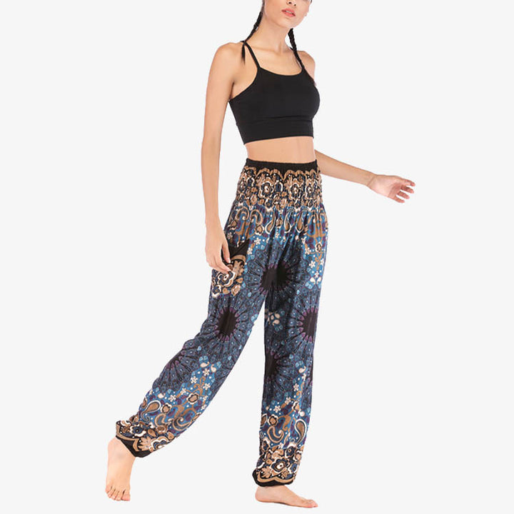 Pantaloni harem larghi con motivo geometrico mandala Buddha Stones, pantaloni da yoga da donna a vita alta - image 28