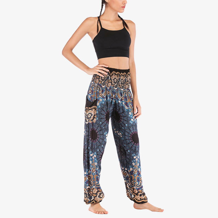 Pantaloni harem larghi con motivo geometrico mandala Buddha Stones, pantaloni da yoga da donna a vita alta - image 35
