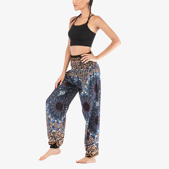 Pantaloni harem larghi con motivo geometrico mandala Buddha Stones, pantaloni da yoga da donna a vita alta - image 32