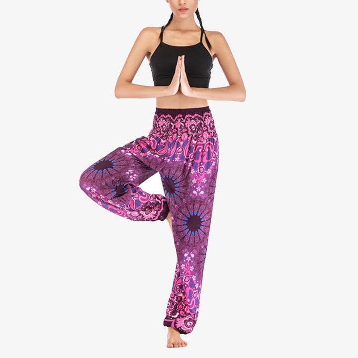 Pantaloni harem larghi con motivo geometrico mandala Buddha Stones, pantaloni da yoga da donna a vita alta - image 39