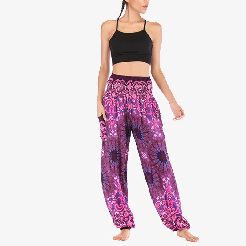 Pantaloni harem larghi con motivo geometrico mandala Buddha Stones, pantaloni da yoga da donna a vita alta - image 44