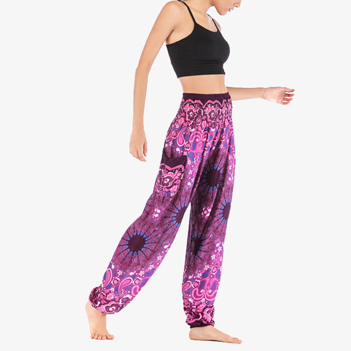 Pantaloni harem larghi con motivo geometrico mandala Buddha Stones, pantaloni da yoga da donna a vita alta - image 46