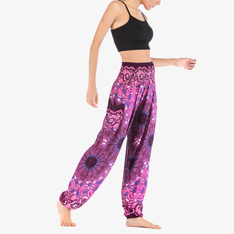Pantaloni harem larghi con motivo geometrico mandala Buddha Stones, pantaloni da yoga da donna a vita alta - image 45