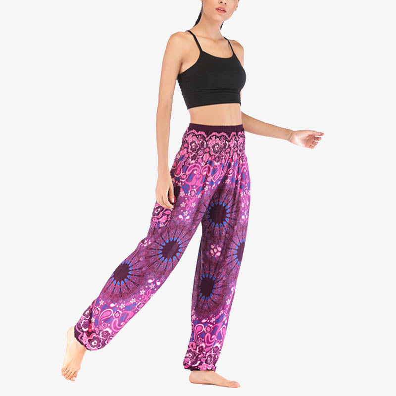 Pantaloni harem larghi con motivo geometrico mandala Buddha Stones, pantaloni da yoga da donna a vita alta - image 42