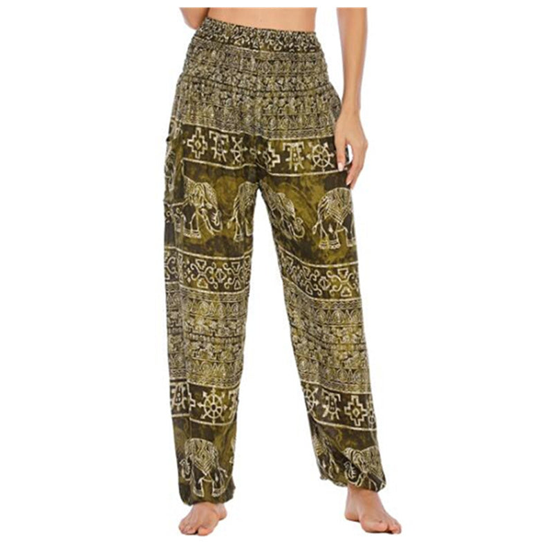 Pantaloni harem larghi casuali con motivo a elefante Buddha Stones, pantaloni da yoga da donna a vita alta - Elefante verde chiaro - US2-8/10, UK/AU6-12/14, EU34-40/42 (F) - image 26