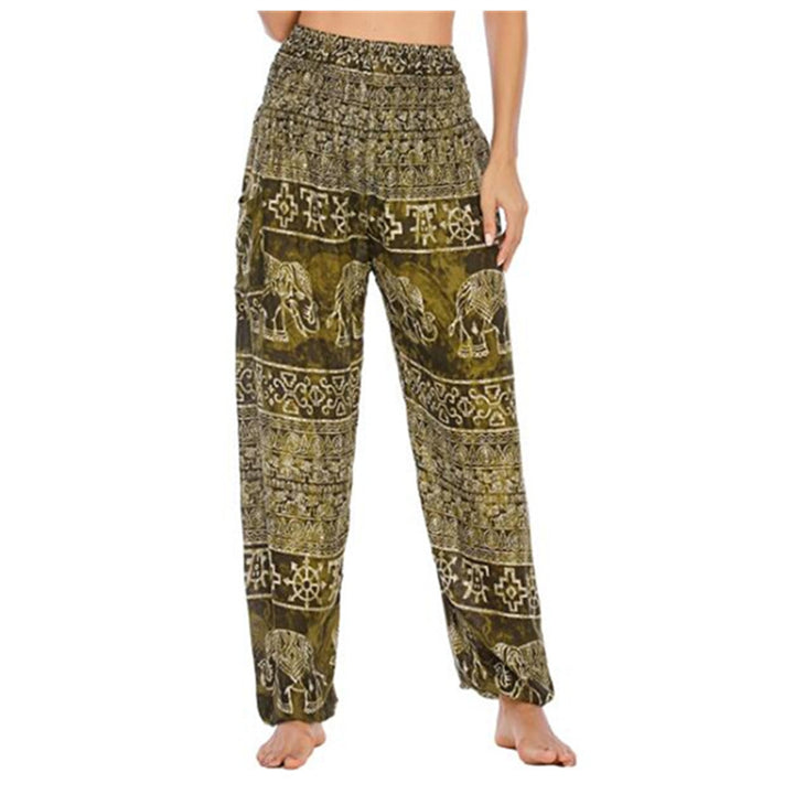 Pantaloni harem larghi casuali con motivo a elefante Buddha Stones, pantaloni da yoga da donna a vita alta - Elefante verde chiaro - US2-8/10, UK/AU6-12/14, EU34-40/42 (F) - image 26
