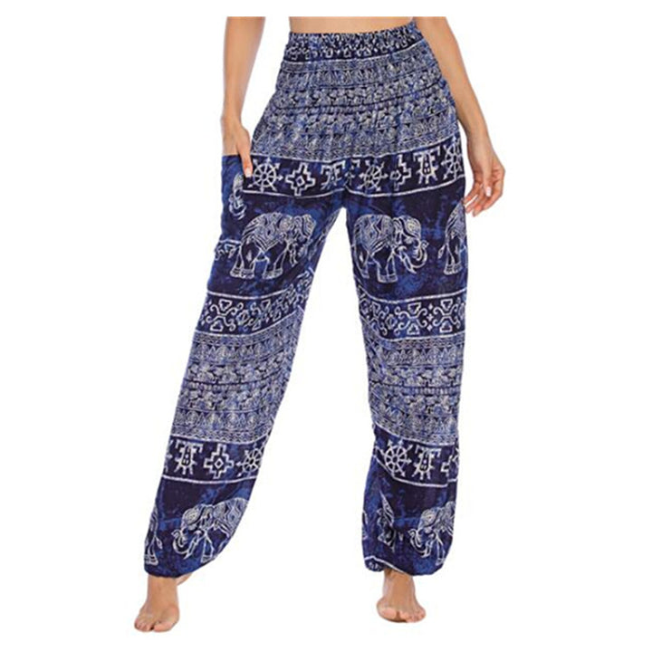 Pantaloni harem larghi casuali con motivo a elefante Buddha Stones, pantaloni da yoga da donna a vita alta - Blue Elephant - US2-8/10， UK/AU6-12/14，EU34-40/42 (F) - image 20
