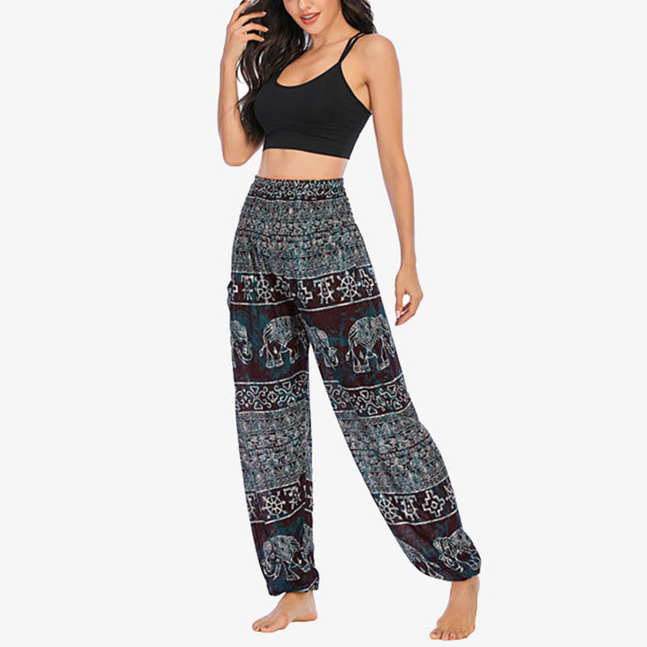Pantaloni harem larghi casuali con motivo a elefante Buddha Stones, pantaloni da yoga da donna a vita alta - image 5