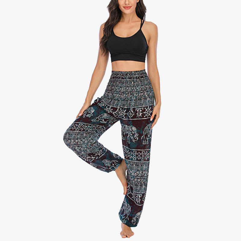 Pantaloni harem larghi casuali con motivo a elefante Buddha Stones, pantaloni da yoga da donna a vita alta - image 2