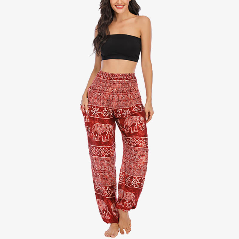 Pantaloni harem larghi casuali con motivo a elefante Buddha Stones, pantaloni da yoga da donna a vita alta - image 10