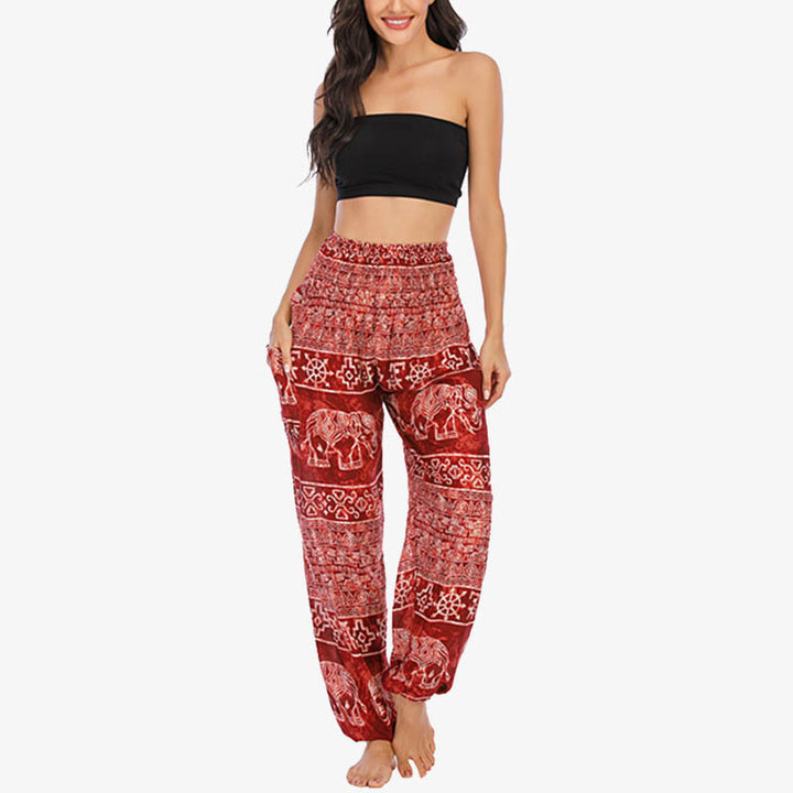 Pantaloni harem larghi casuali con motivo a elefante Buddha Stones, pantaloni da yoga da donna a vita alta - image 10