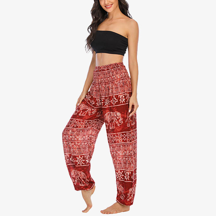 Pantaloni harem larghi casuali con motivo a elefante Buddha Stones, pantaloni da yoga da donna a vita alta - image 13