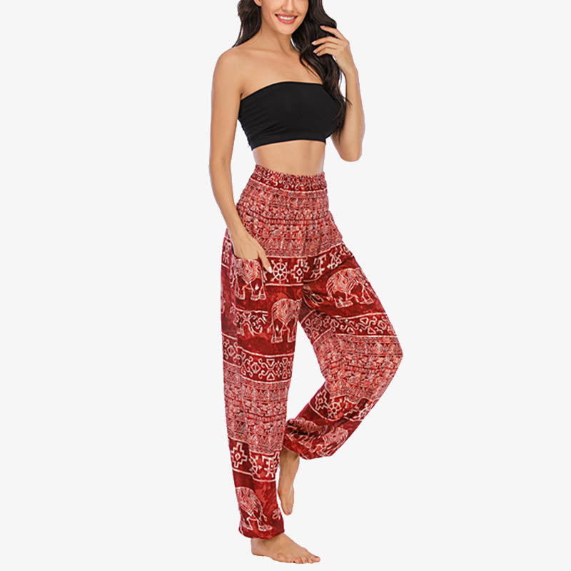 Pantaloni harem larghi casuali con motivo a elefante Buddha Stones, pantaloni da yoga da donna a vita alta - image 9