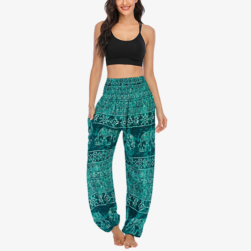 Pantaloni harem larghi casuali con motivo a elefante Buddha Stones, pantaloni da yoga da donna a vita alta - image 15