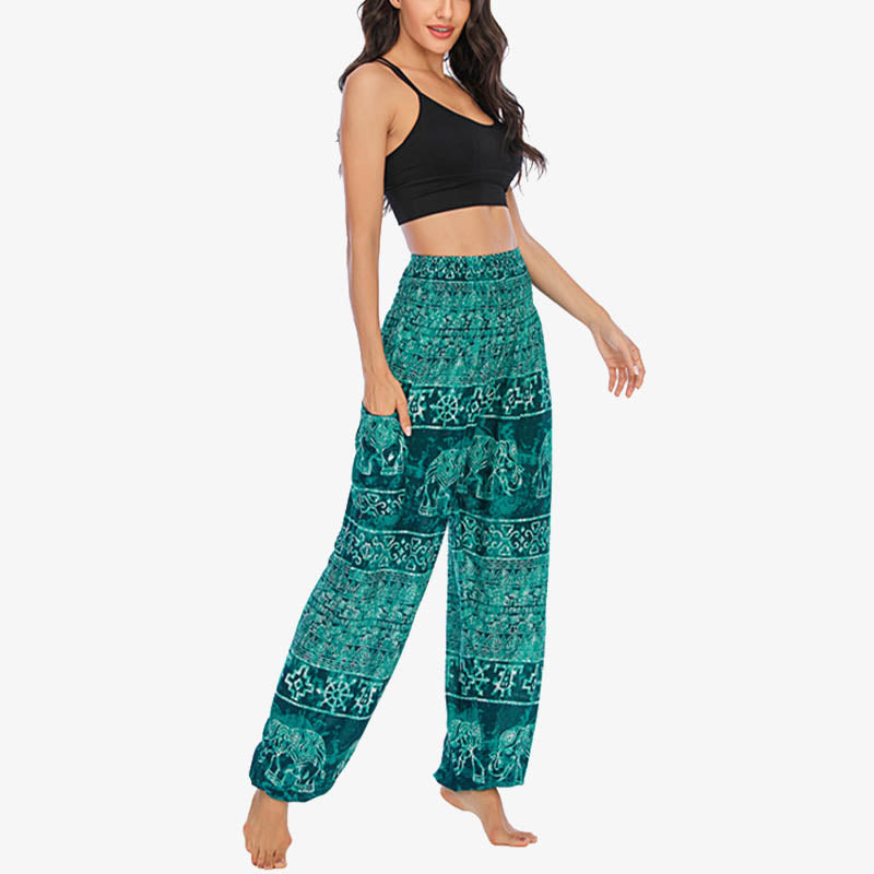 Pantaloni harem larghi casuali con motivo a elefante Buddha Stones, pantaloni da yoga da donna a vita alta - image 17