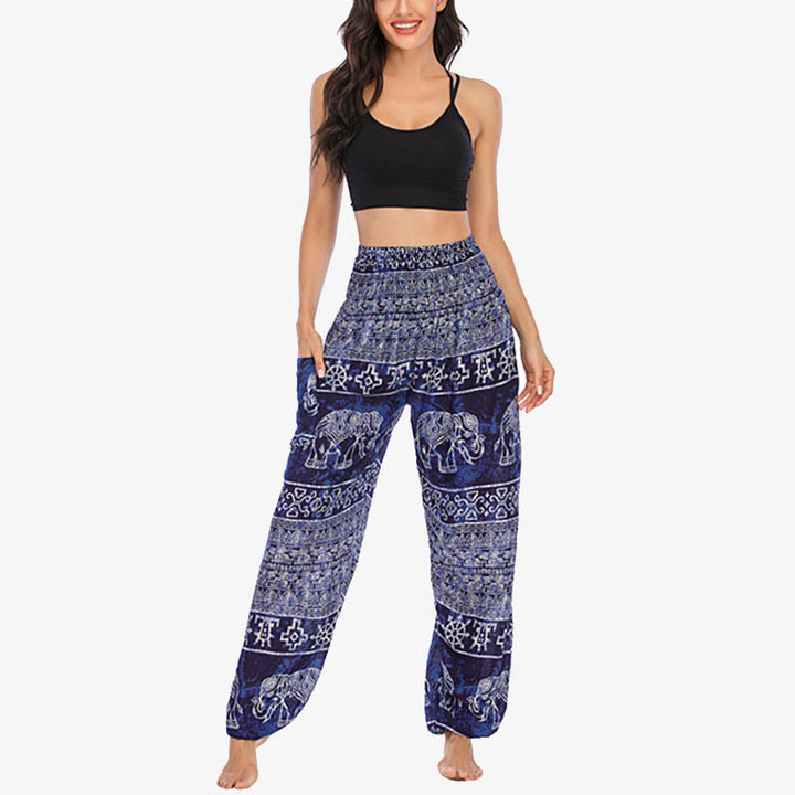 Pantaloni harem larghi casuali con motivo a elefante Buddha Stones, pantaloni da yoga da donna a vita alta - image 24