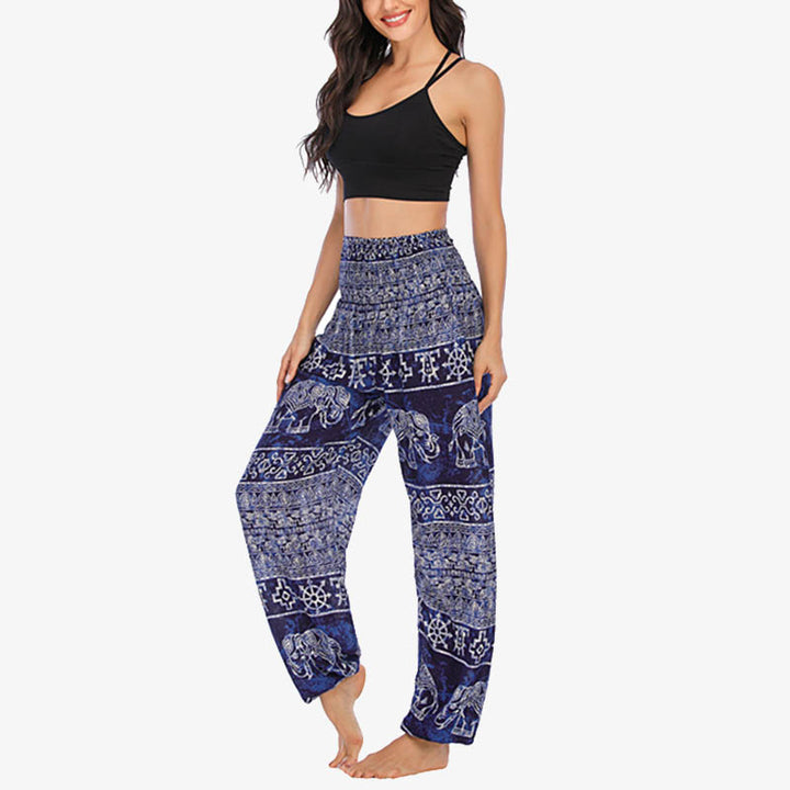 Pantaloni harem larghi casuali con motivo a elefante Buddha Stones, pantaloni da yoga da donna a vita alta - image 26