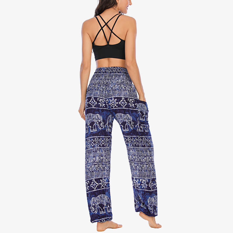 Pantaloni harem larghi casuali con motivo a elefante Buddha Stones, pantaloni da yoga da donna a vita alta - image 23