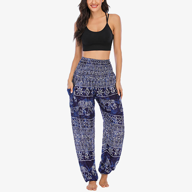 Pantaloni harem larghi casuali con motivo a elefante Buddha Stones, pantaloni da yoga da donna a vita alta - image 21