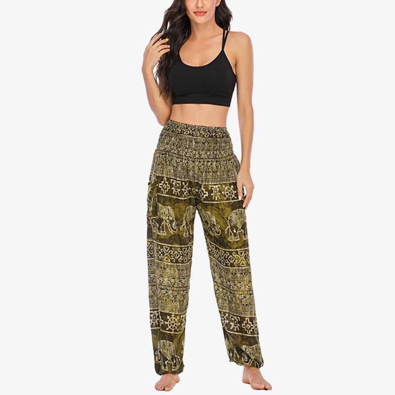 Pantaloni harem larghi casuali con motivo a elefante Buddha Stones, pantaloni da yoga da donna a vita alta - image 28