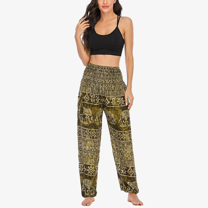 Pantaloni harem larghi casuali con motivo a elefante Buddha Stones, pantaloni da yoga da donna a vita alta - image 28