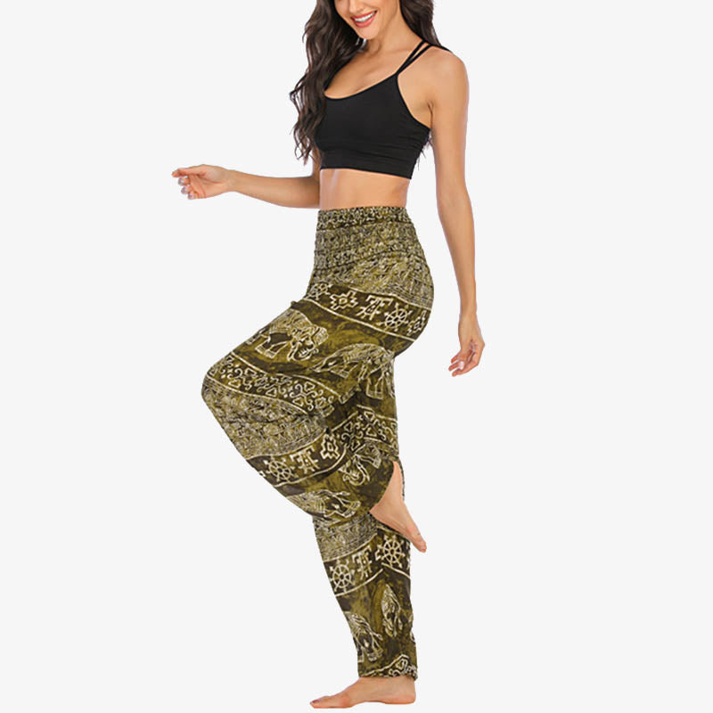 Pantaloni harem larghi casuali con motivo a elefante Buddha Stones, pantaloni da yoga da donna a vita alta - image 32